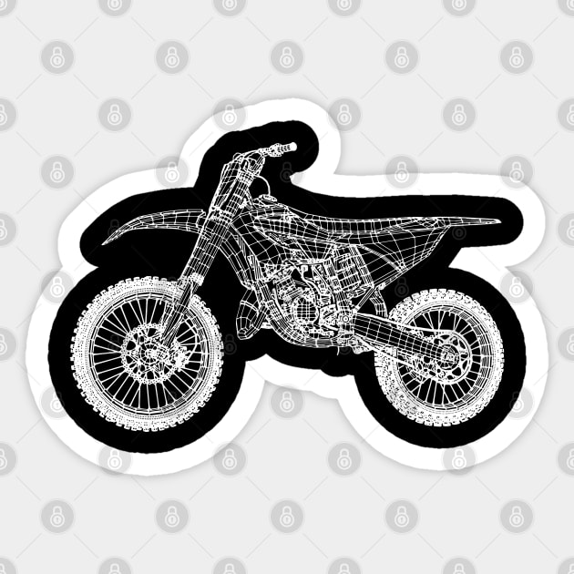 White YZ 125 Bike Blueprint Sketch Art Sticker by DemangDesign